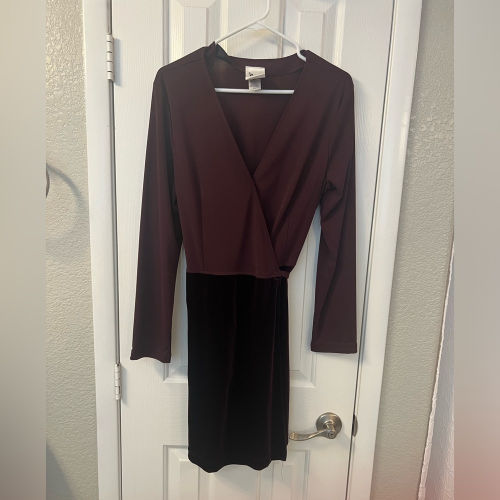 Mon-O-Toe wrap dress with velvet bottom.